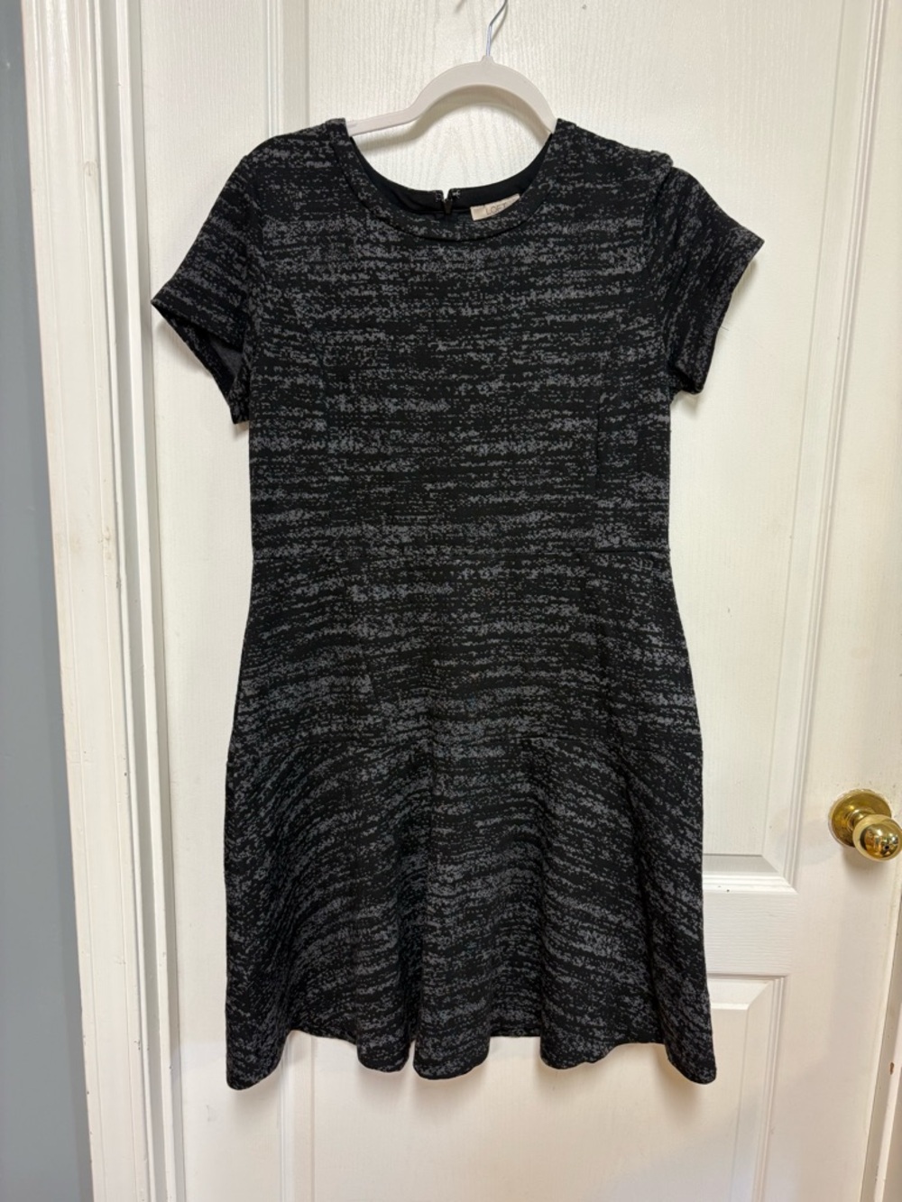 LOFT Black and Gray Knit Sheath Dress